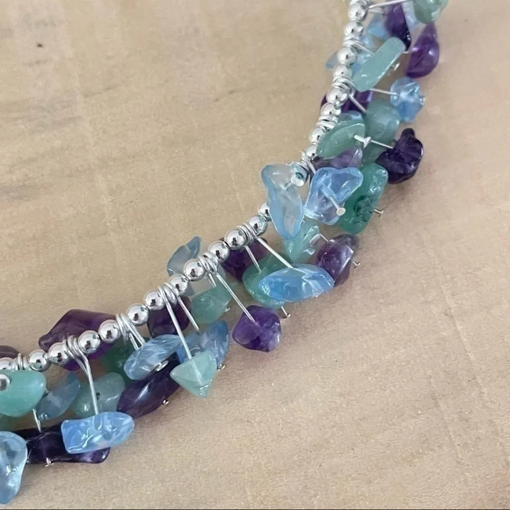 Artisan Handmade Amethyst Aventurine Pastel Necklace 19” Retro Gemstone - Picture 4 of 9